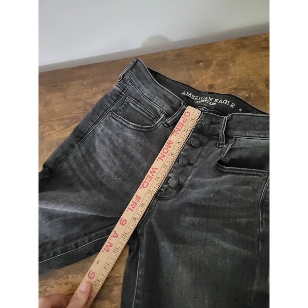 American Eagle Hi-Rise Crop Flare Super Stretch Button Fly Jeans Size 6 Gray